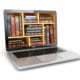 Photo of laptop with books on shelf on screen - microlearning concept