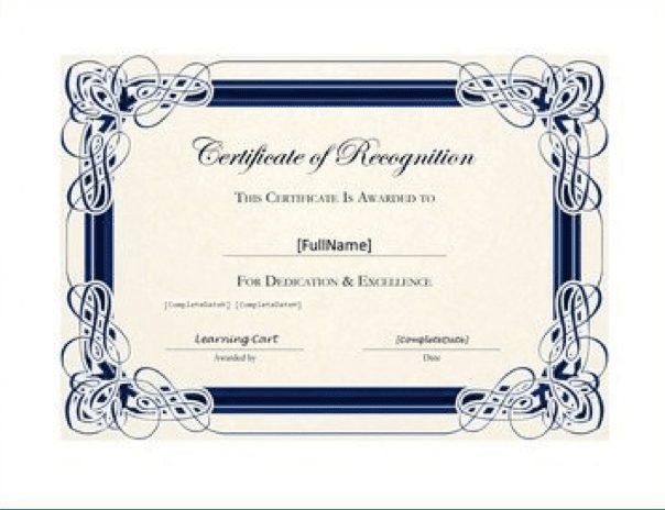 Screen shot of LearningCart certificate