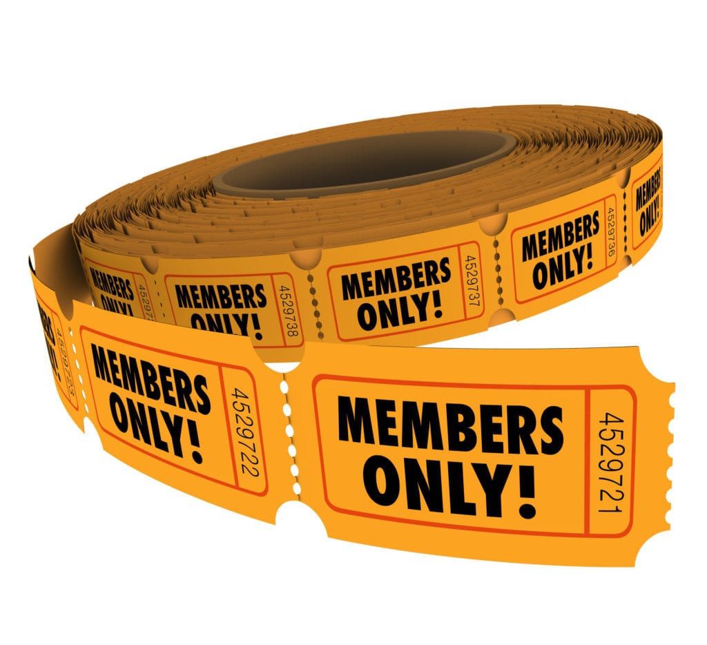 Roll of tickets printed with "Members Only" for membership concept