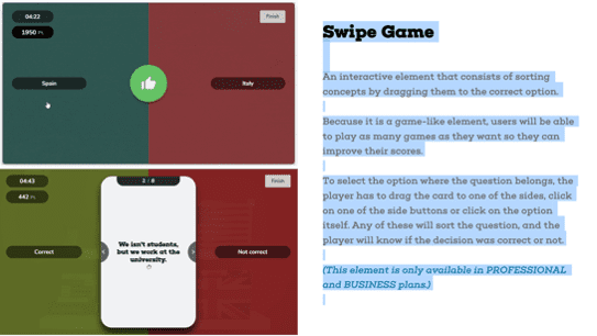 Screenshot of swipe game