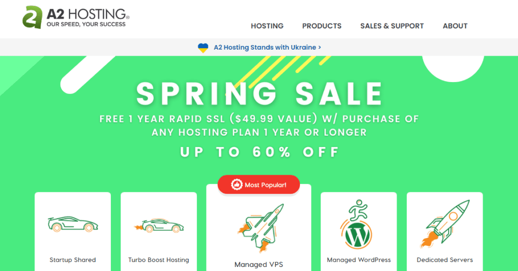 A2 Hosting "Spring Sale" page