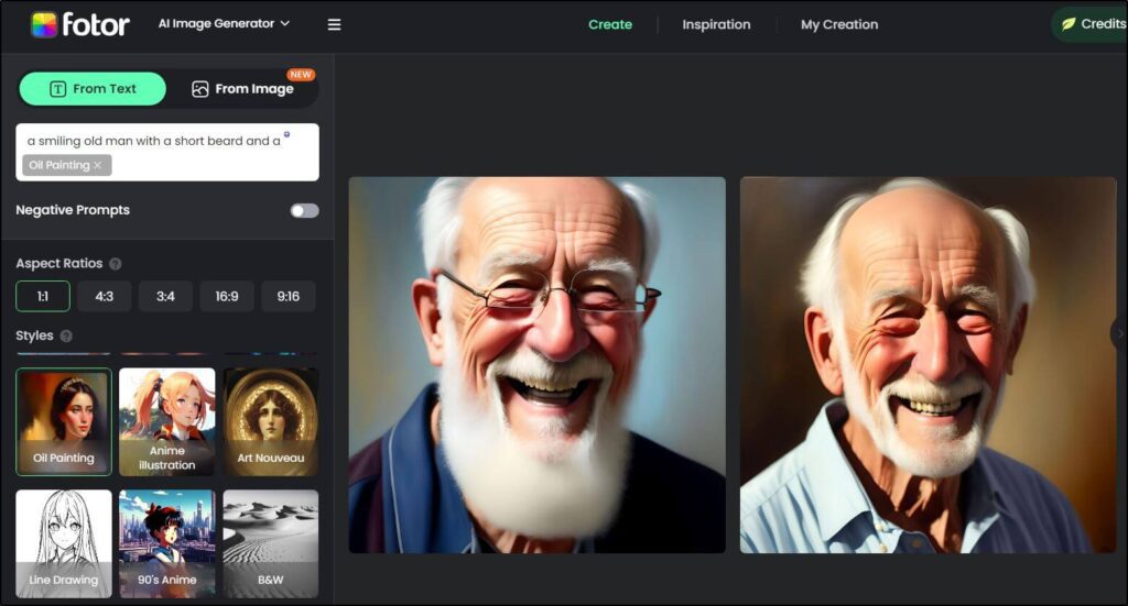 Fotor image generator of an old man smiling with a short beard and a broken tooth