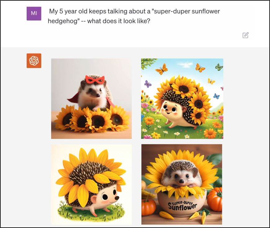4 images of a hedgehog with sunflowers