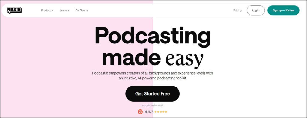 Podcastle homepage
Podcasting made easy
Get Started Free button