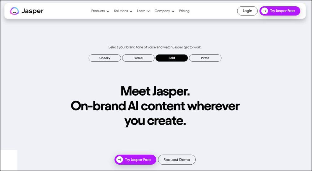 Jasper homepage
Try Jasper Free
Request Demo