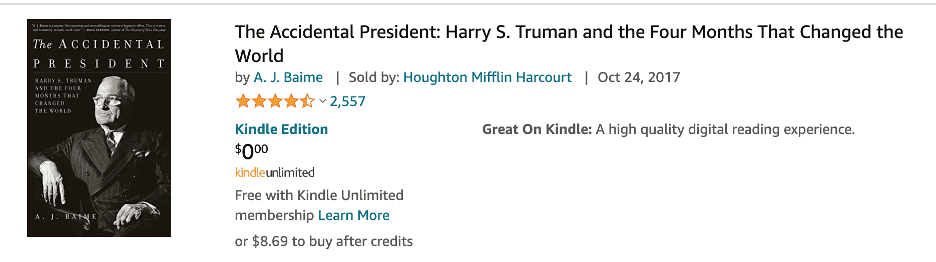 The Accidental President Kindle Purchase screen