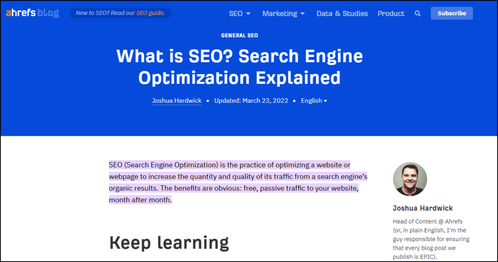 Ahrefs Blog -"What is SEO? Search Engine Optimization Explained"