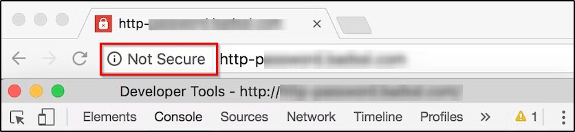 SSL certificate, red box around "Not secure"