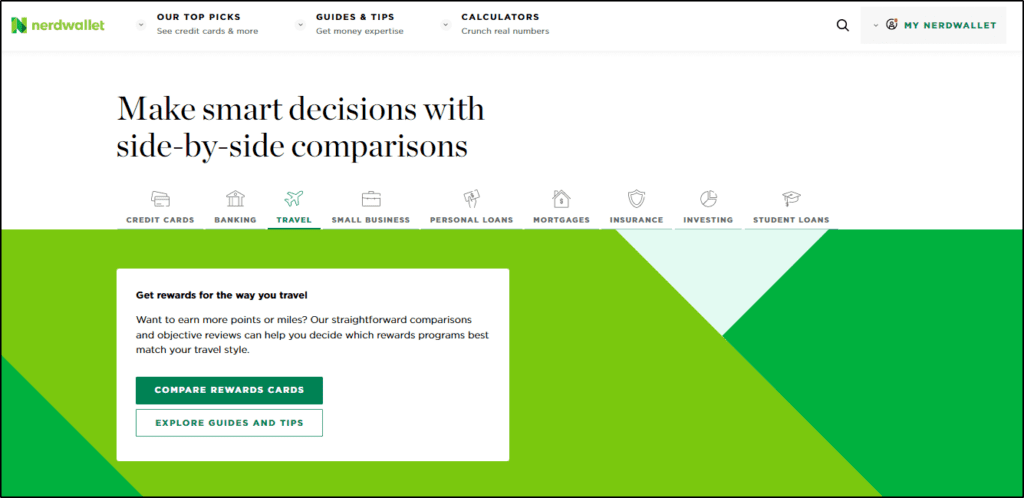 Nerdwallet home page - Make smart decisions with side-by-side comparisons
