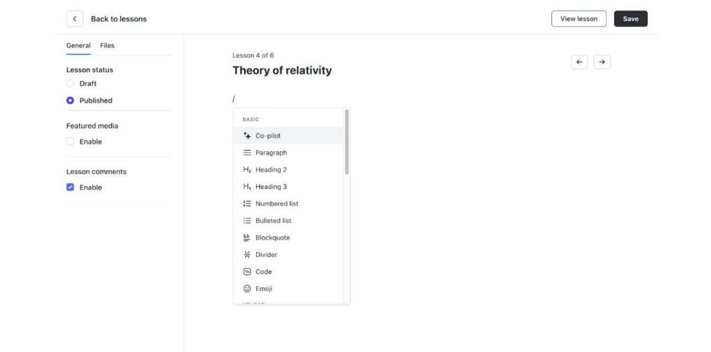 Lesson screenshot 
"Theory of relativity"
Co-pilot highlighted