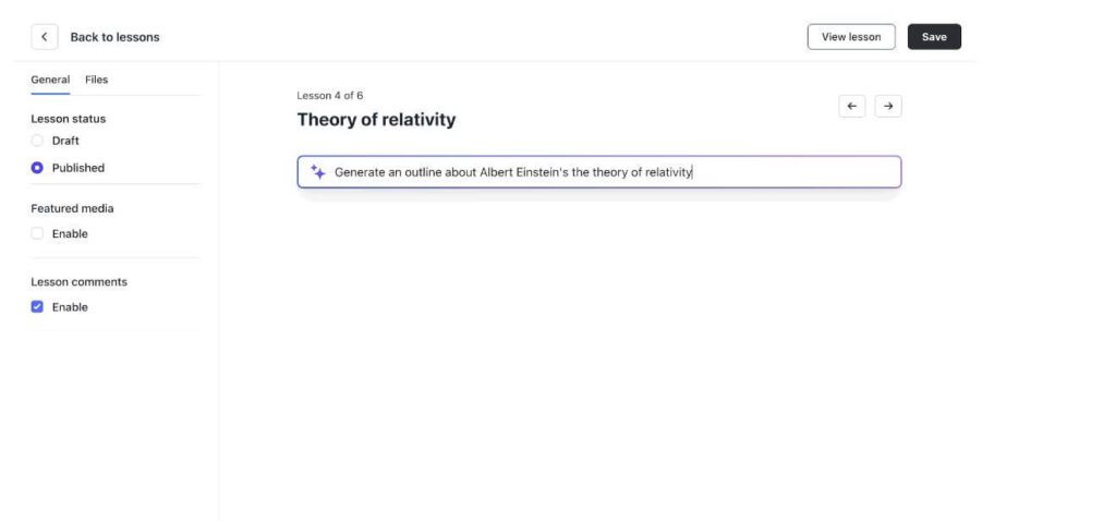 Theory of relativity
Generate an outline about Albert Einstein's the theory of relativity in purple box under Lesson 4 of 6