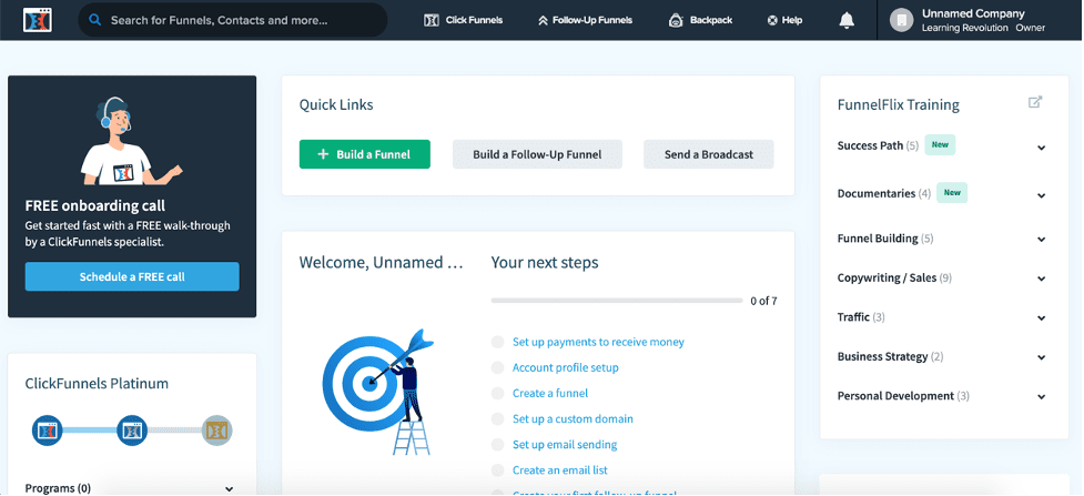 Screenshot of ClickFunnels Dashboard