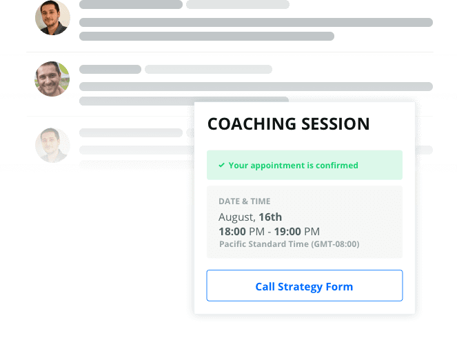 Pop up window with Coaching Session info and Call Strategy Form button