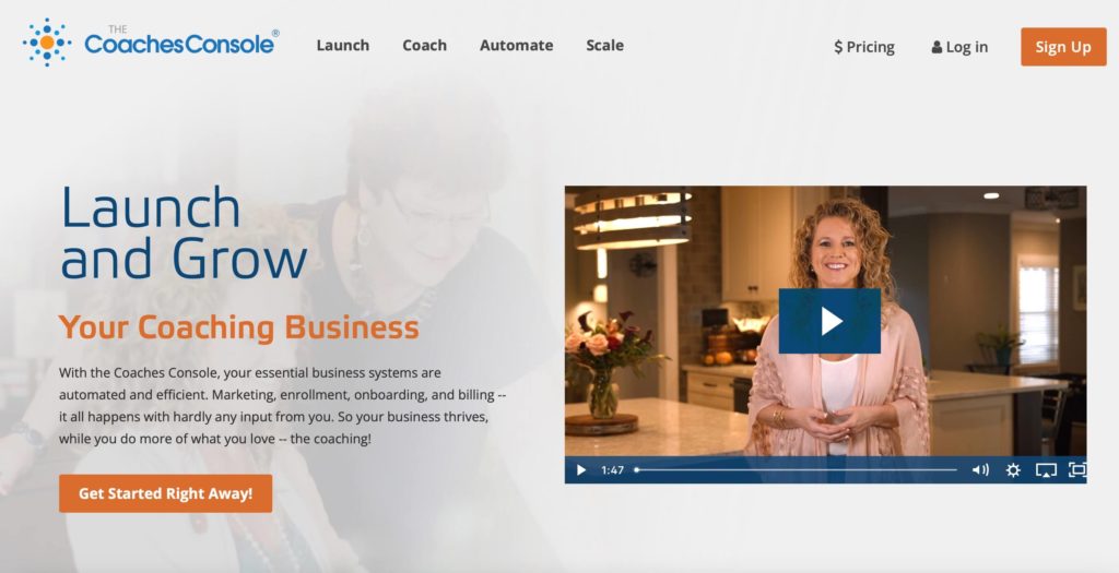 Coaches Console home page "Launch and Grow Your Coaching Business"