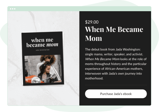 ConvertKit example  ecommerce and digital selling capabilities: When Me Became Mom - Purchase Jada's ebook