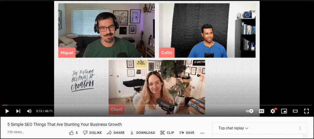 Three Dynamic content creators displayed in YouTube video