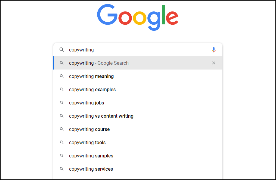 Google search: "copywriting"