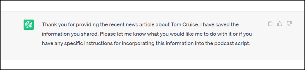 ChatGPT response after you provided information about Tom Cruise