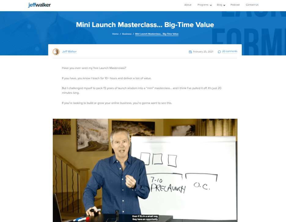 Jeff Walker Mini-Launch Masterclass promo
