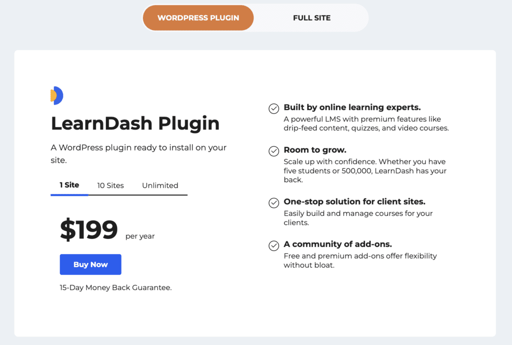 LearnDash plugin pricing page