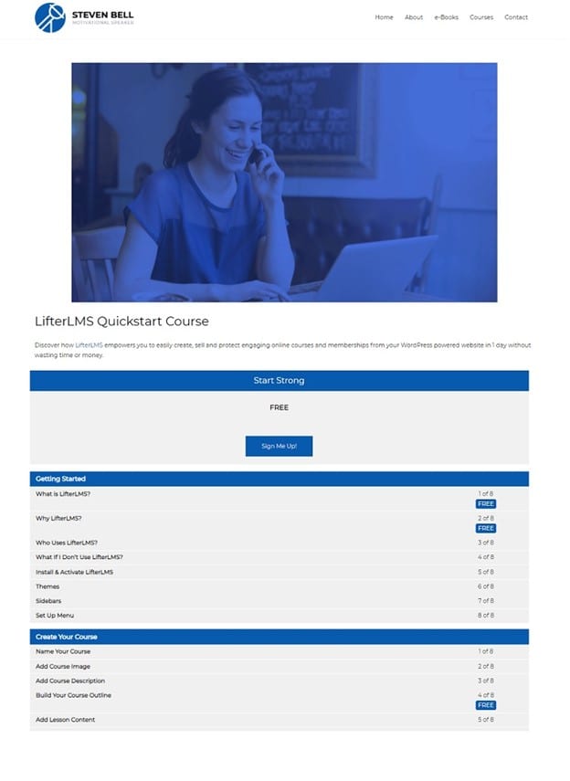 Course curriculum appearance for  LifterLMS