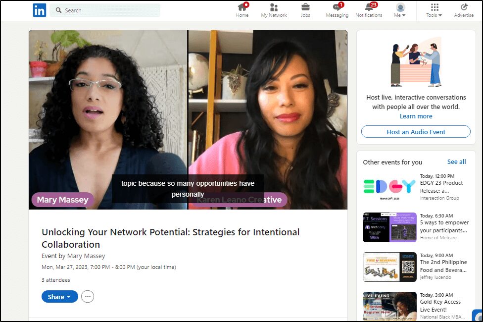 LinkedIn Live Video: Strategies for Intentional Collaboration, two women (Mary Massey)