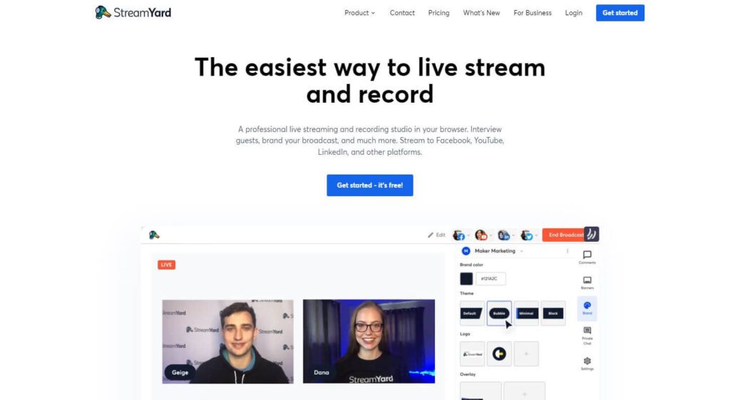 StreamYard Hompeage

Shows you homepage where you can login or get started for free