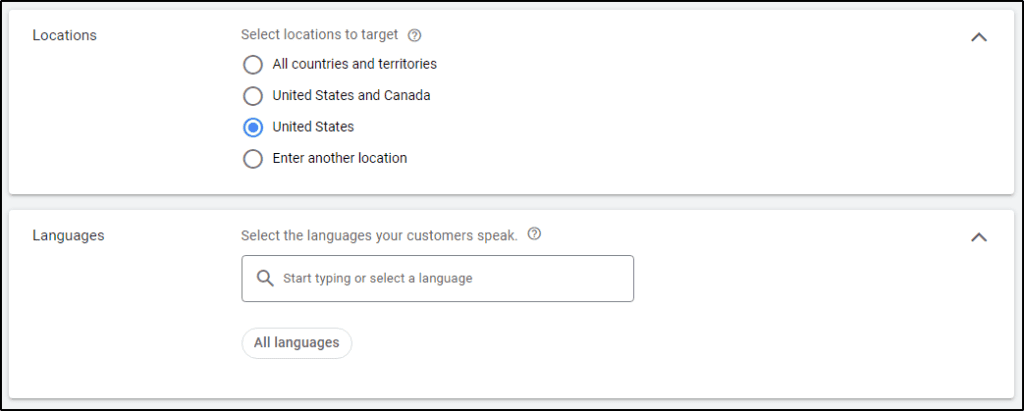 YouTube Locations, Languages settings