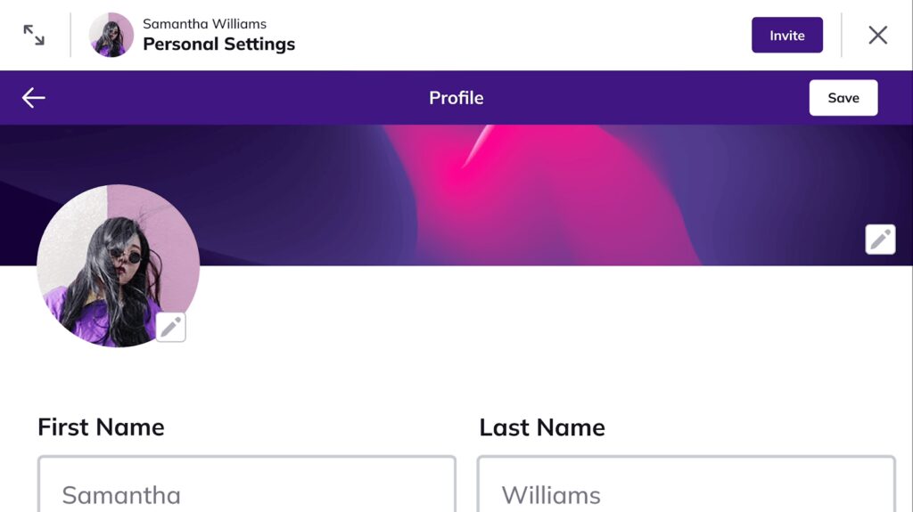Profile page where you put your name and image and can edit header image