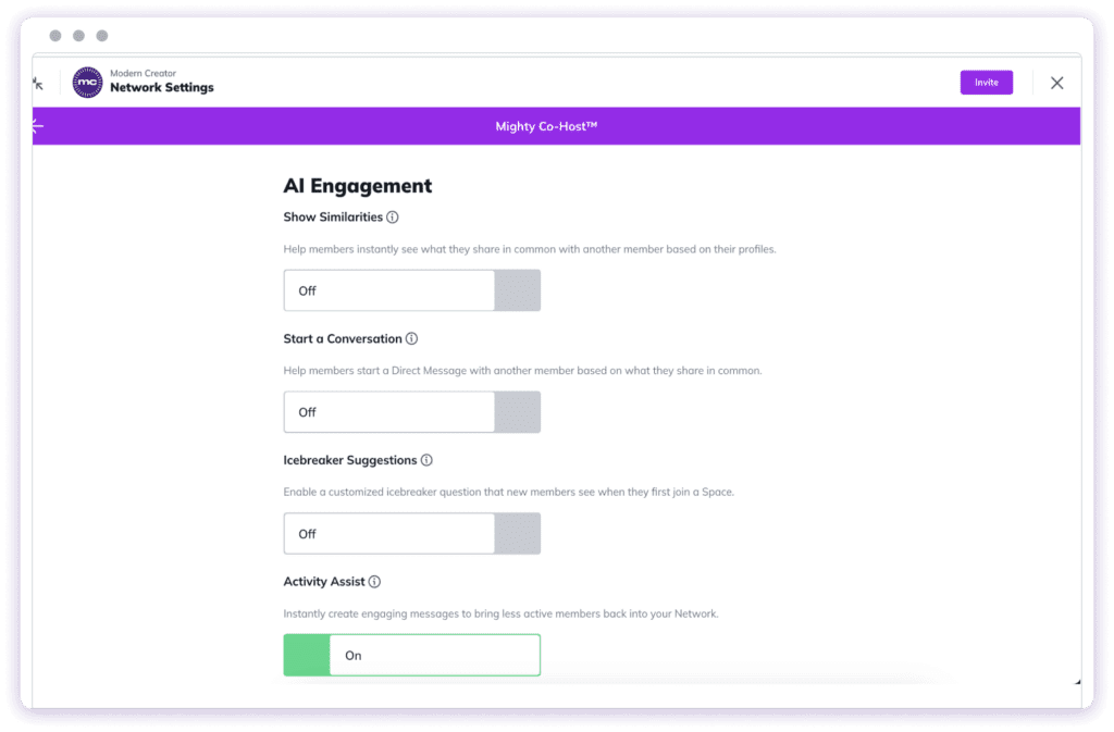 AI Engagement Network Settings to turn on different engagements
Last one Activity Assist turned on