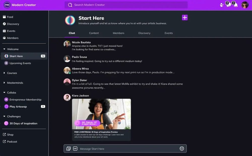 Chat box between a bunch of people on Modern Creator screen shot