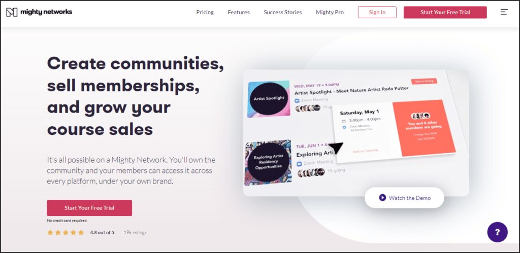 Create communities, sell memberships, and grow your course sales with Mighty Networks for cohort-based courses