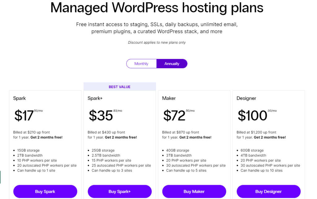 shows nexcess wp hosting plans
4 different plans to choose from