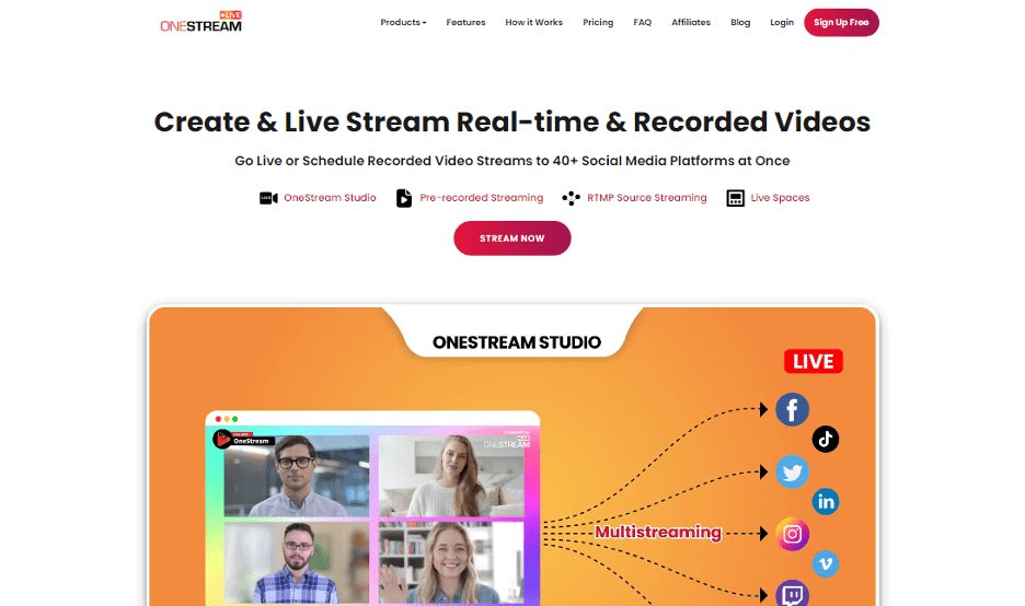 OneStream home page: Create & Live Stream  Real-time & Recorded Videos
