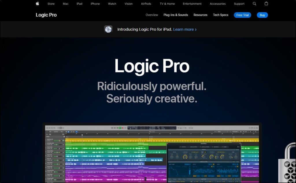 LogicPro hoomepage
Recording software image under Logic Pro
Buy button in upper right corner