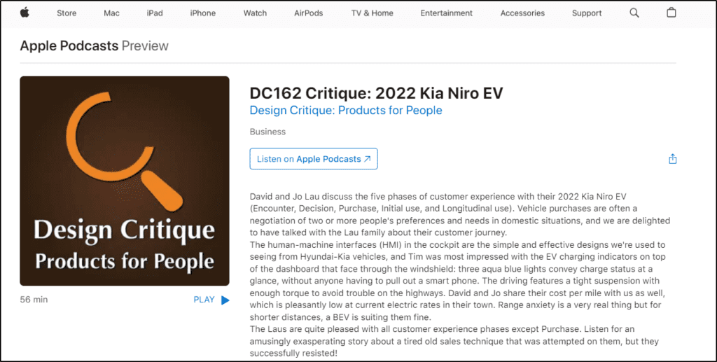 Apple Podcasts Preview Design Critique 2022 Kia Niro EV