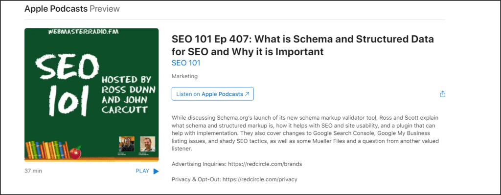 Apple Podcasts Preview of SEO 101 Episode 407: What is Schema and Structured Data for SEO and Why is it Important