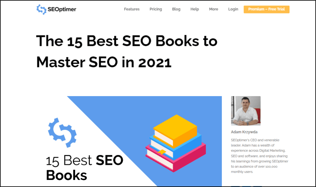 SEOptimizer post -"The 15 Best SEO Books to Master SEO in 2021"