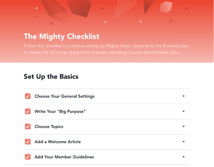 Screen shot of the Mighty Networks Mighty checklist