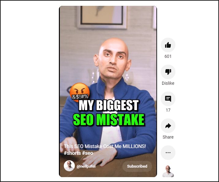 Neil Patel Tiktok "My BIggest SEO Mistake"