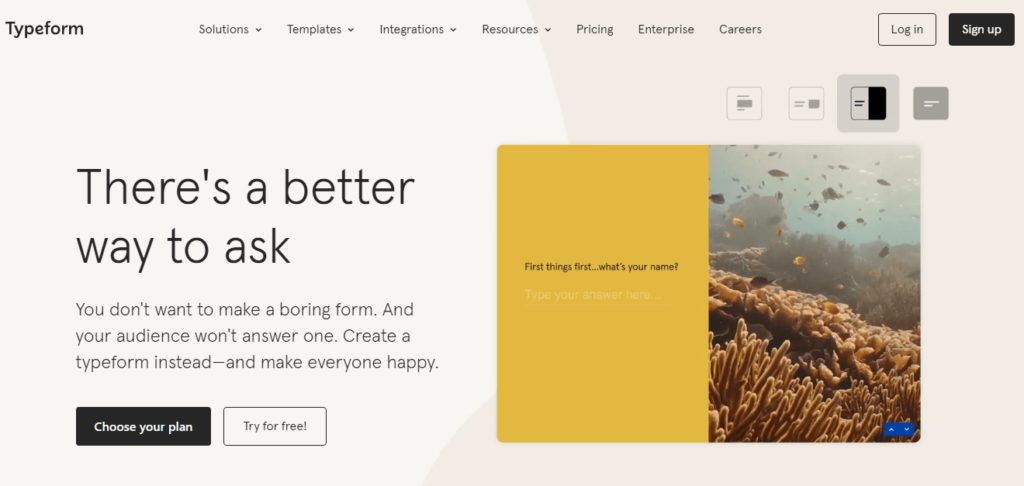 Typeform home page "There's a better way to ask"