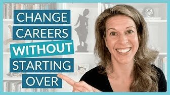 image of woman pointing to text that says CHange Careers Without Starting Over