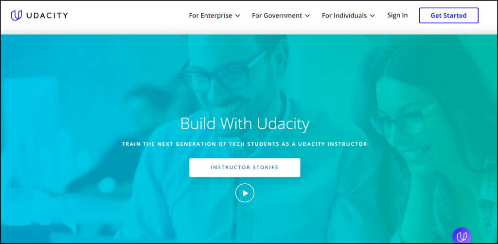 Udacity home page - Build with Udacity: Train the next generation of tech students as a Udacity instructor. Instructor stories.