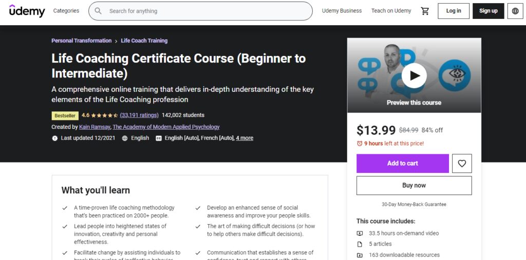 Udemy Course Example - Life Coaching Certificate Course