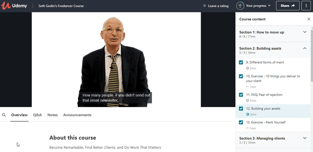 Udemy page for main course content along with complete course curriculum 