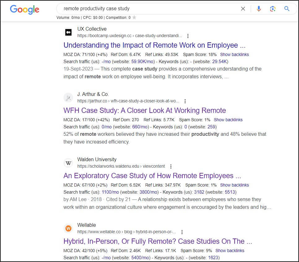search results from remote productivity case study