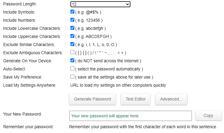 Password generator screenshot with Password Length
What to include and exclude
Generate password button