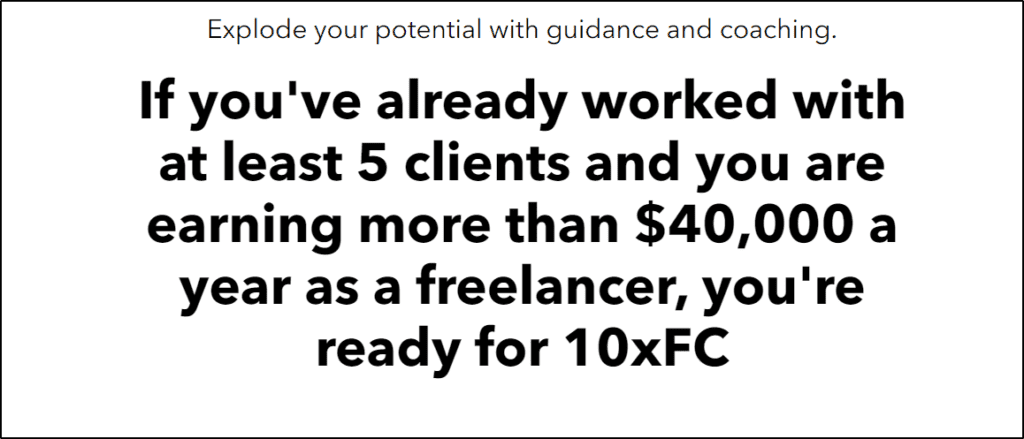 sales page of 10x Freelancer by CopyHackers, "Explode your potential with guidance and coaching"