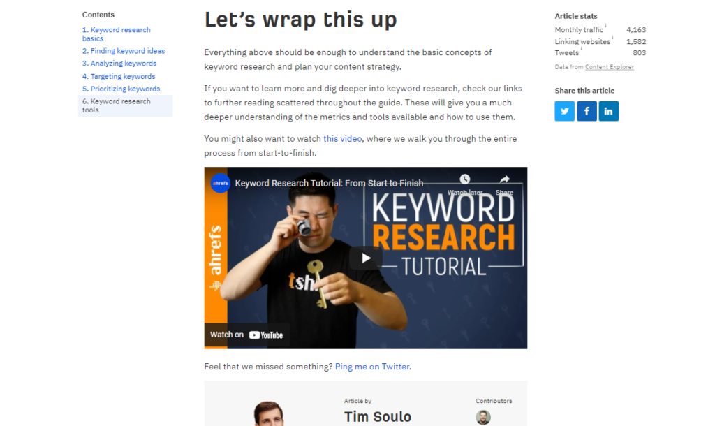 Ahrefs page for Keyword research tutorial 