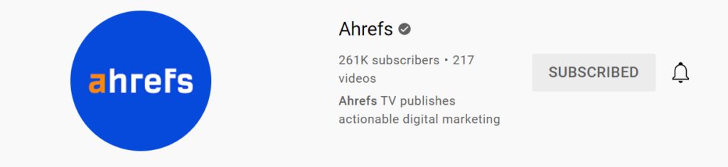 Screenshot of Ahrefs' YouTube header